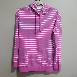 Pink and White Striped Hoodie Size Large